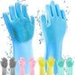 Magic Silicone Dish Washing Gloves, Silicon Cleaning Gloves, Silicon Hand Gloves for Kitchen Dishwashing and Pet Grooming, Great for Washing Dish, Car, Bathroom | Multicolor