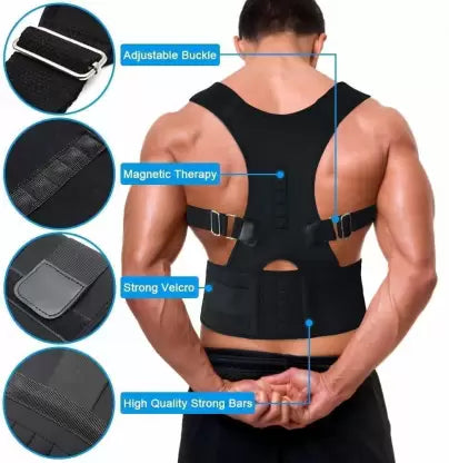 Adjustable Back Posture Corrector Belt | Support Back Belt Shoulder Band Medical Elastic Band for Support (MEDIUM, BLACK)